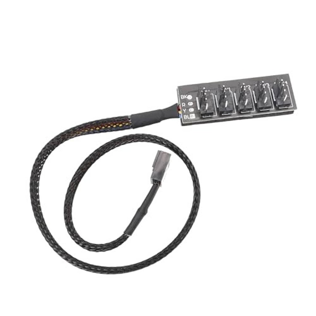 PWM fan hub splitter board with 4-pin connectors and black braided fan cable