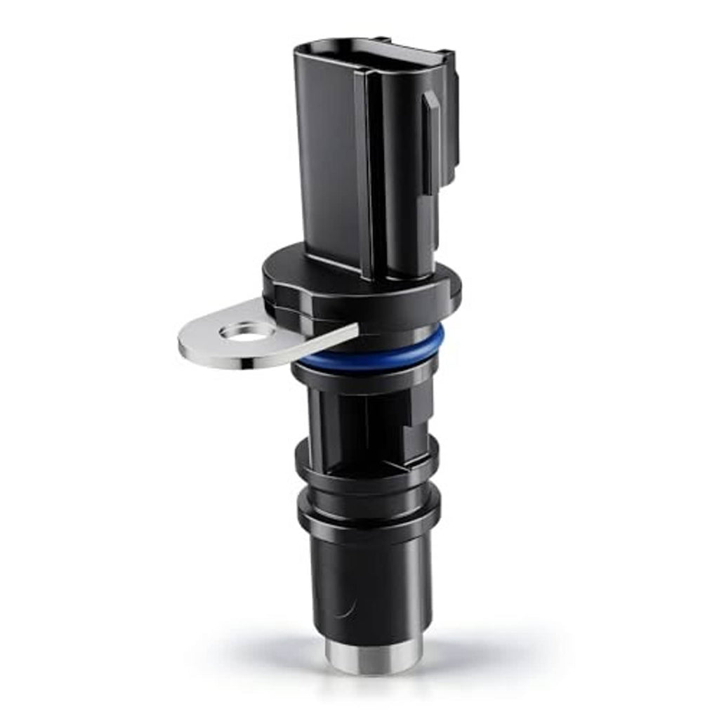 Black camshaft position sensor with blue seal ring, mounting flange, and 3-pin connector