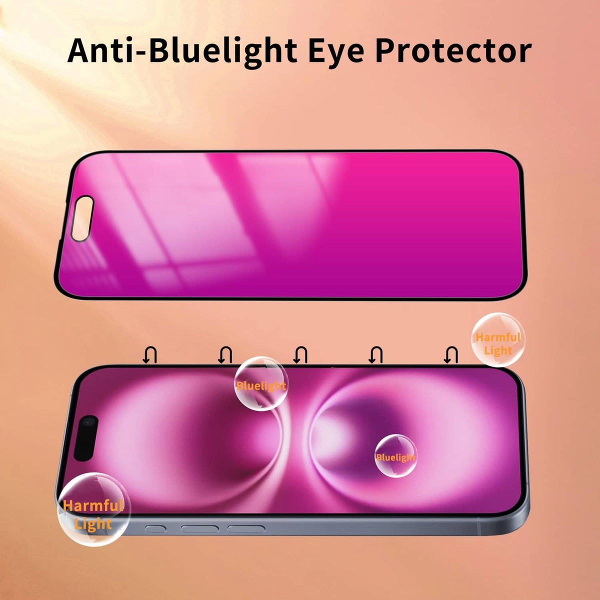 Pink anti-blue light privacy screen protector panel with rounded corners for phone