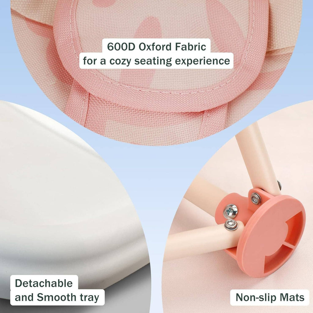Pink oxford fabric baby chair with detachable smooth tray and non-slip mats