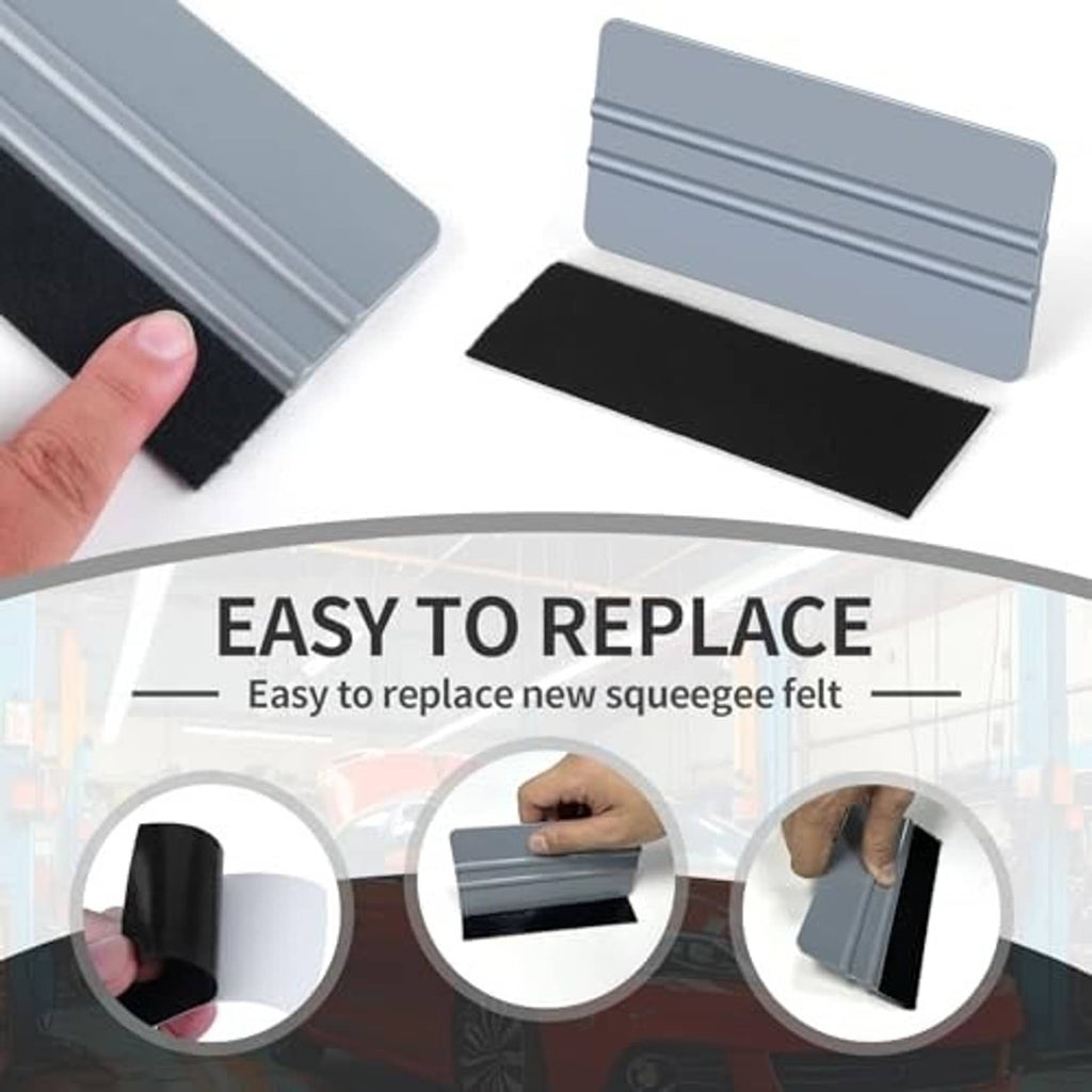 Vinyl wrap squeegee tool with gray frame and black replaceable felt edge