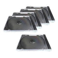 Stack of clear CD jewel cases with black trays, single-disc storage set