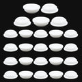 White round rubber hole plugs, 25-pack showing multiple cap tops