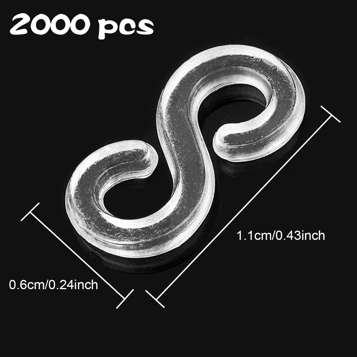 Silver S clips for loom rubber bands, bent connector piece, small size