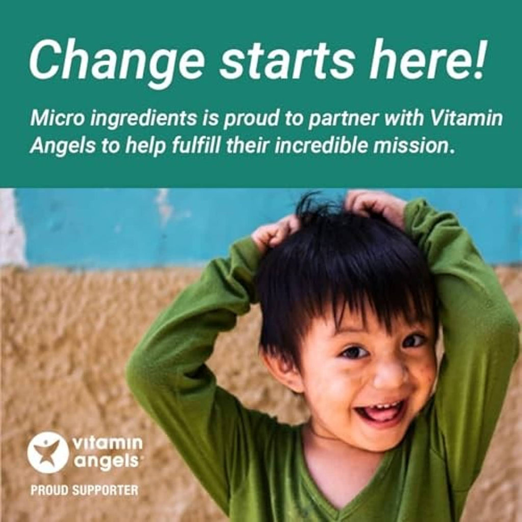 Microingredients tea brand promotional card with Vitamin Angels logo