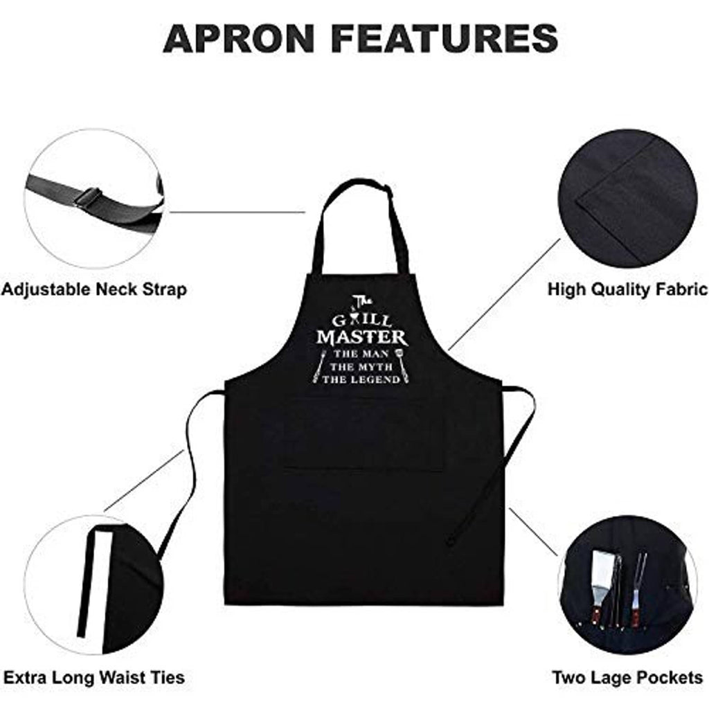 Apron features: adjustable neck strap, long waist ties, two lace pockets, thick fabric.