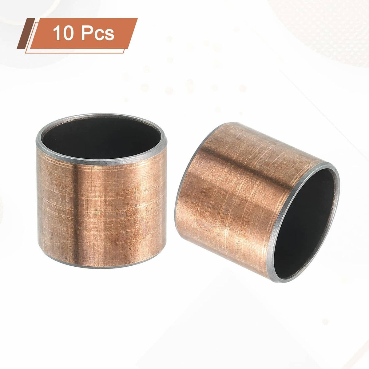 Brass sleeve bearings with black inner lining, two rings shown at an angle