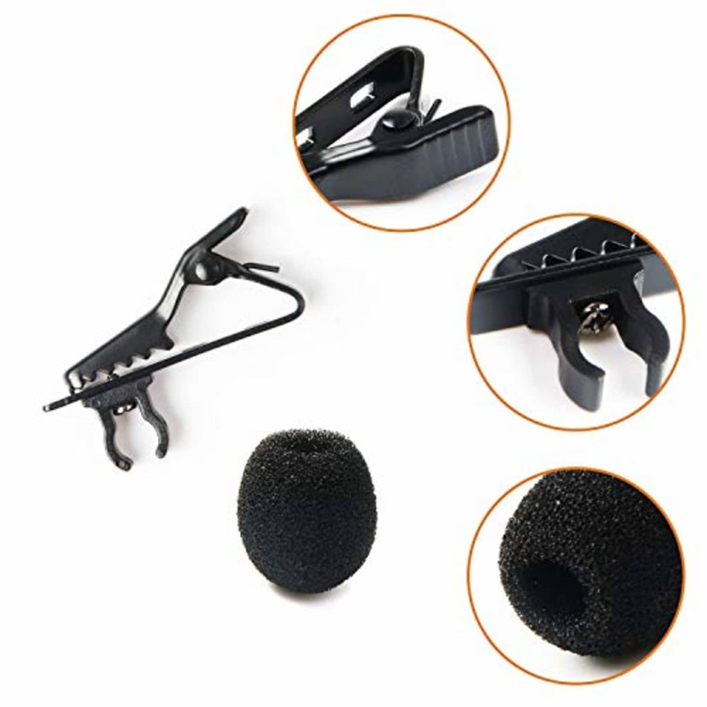 Black lavalier mic clips with matching foam windscreens set