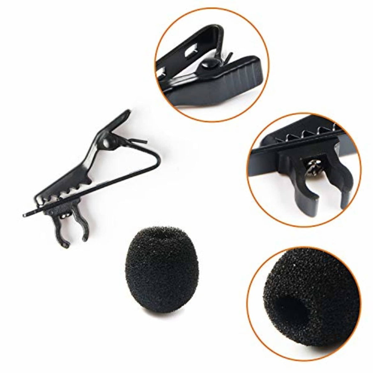 Black lavalier mic clips with matching foam windscreens set