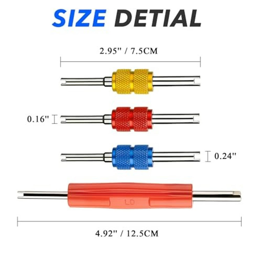 Color-coded valve core wrench with multiple double-ended sizes