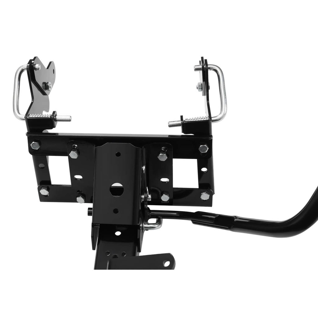 46-inch snow blade plow attachment with black mounting frame and silver lift arms