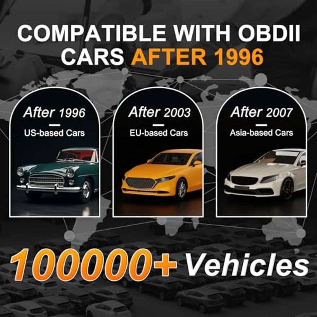 OBD2 scanner compatibility graphic with car silhouettes for after 1996 vehicles