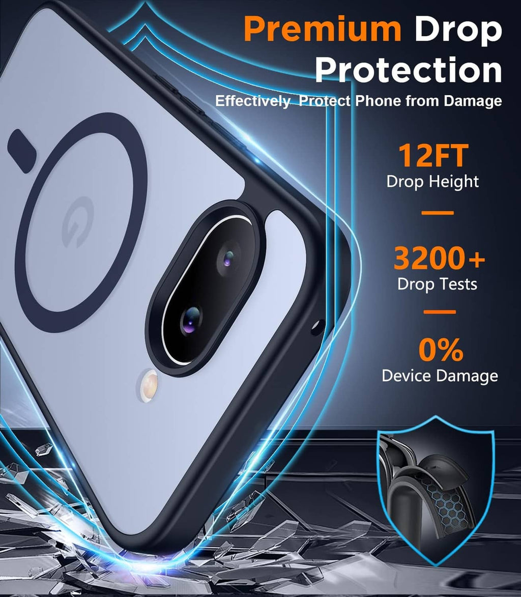 Magnetic phone case with magnetic ring and raised camera cover, light gray/blue
