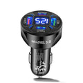Black car USB-C multi-port charger with digital voltmeter LED display