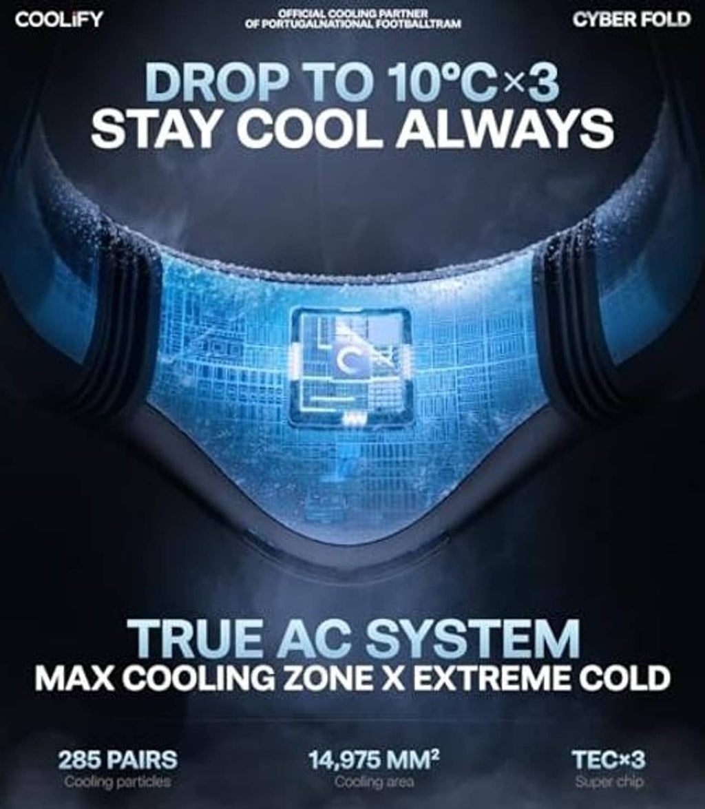 Black neck air conditioner display showing blue cooling zone and curved airflow cover.
