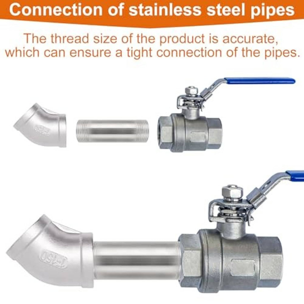 Stainless steel 45° elbow pipe fitting, female NPT threads, 2-pack.