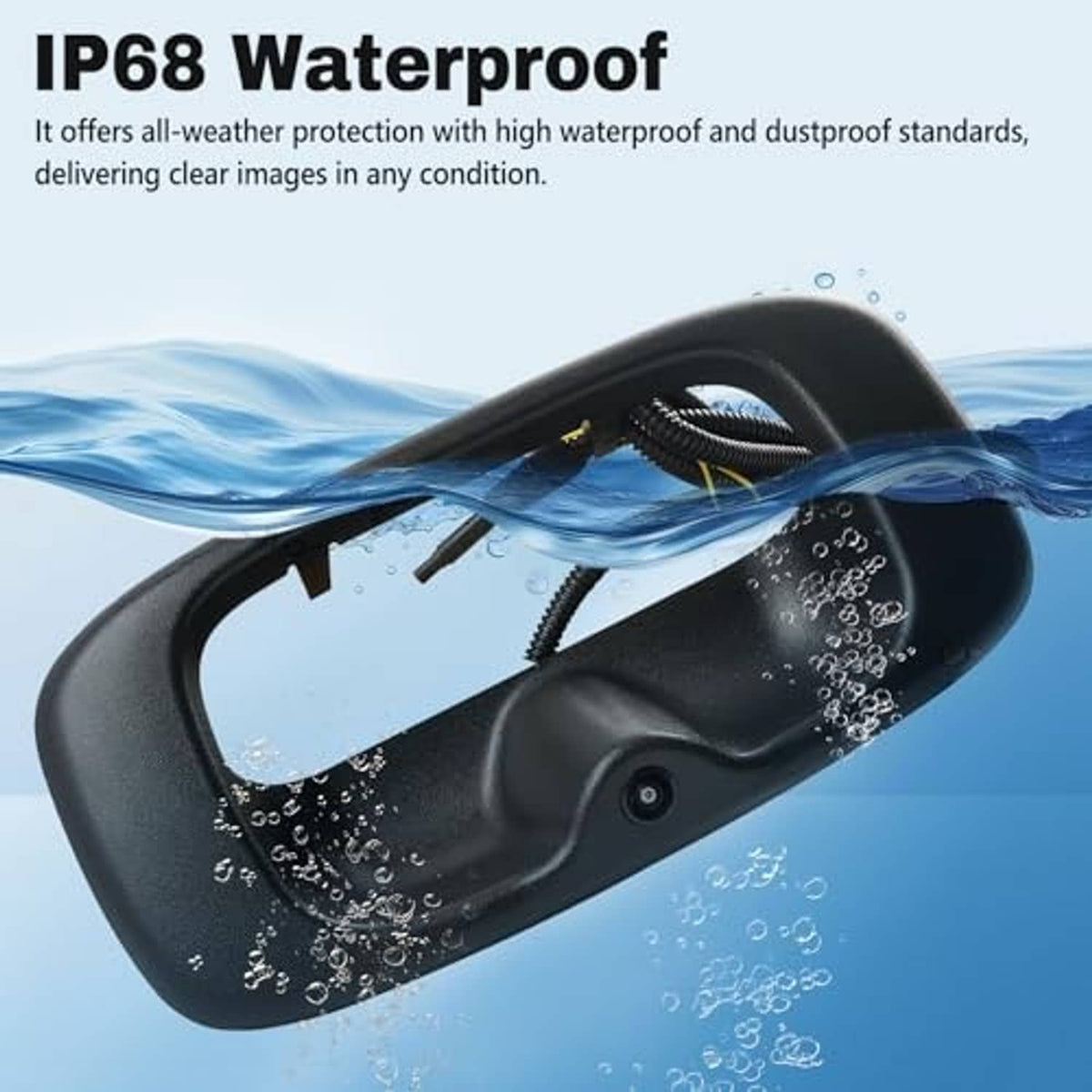 Waterproof tailgate backup camera handle housing with coiled cable, black