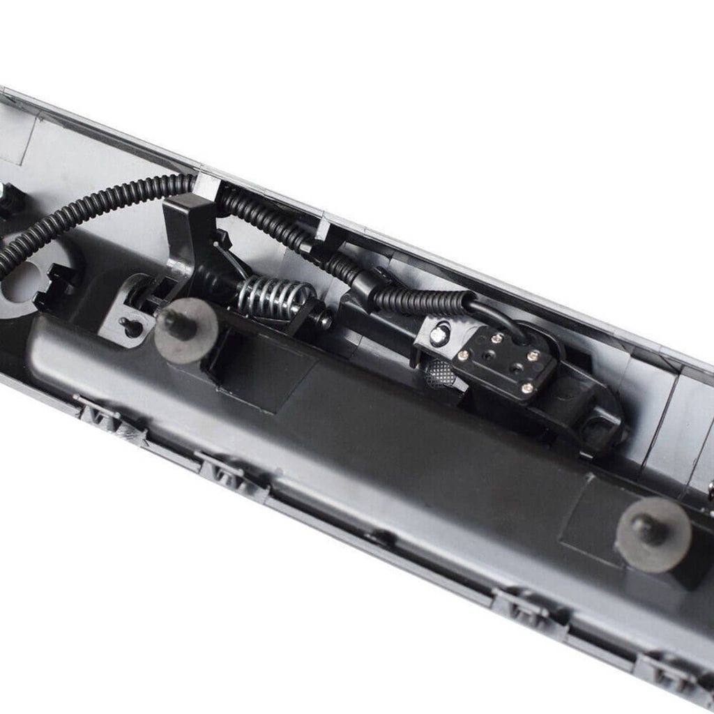 Tailgate handle interior with mounting hardware and cable connectors
