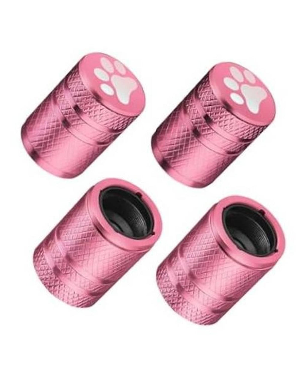 Pink aluminum tire valve stem cap set with cat paw print, 4-pack