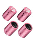 Pink aluminum tire valve stem cap set with cat paw print, 4-pack