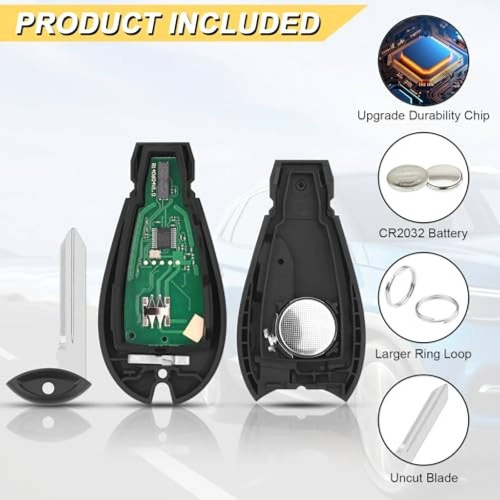 Key fob replacement set with circuit board, battery CR2032, uncut blade, and ring loop