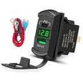Black USB PD/QC3.0 rocker switch insert with LED voltage display and mount bracket
