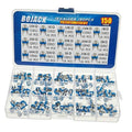 Potentiometer kit case with 150 blue resistors and labeled value slots