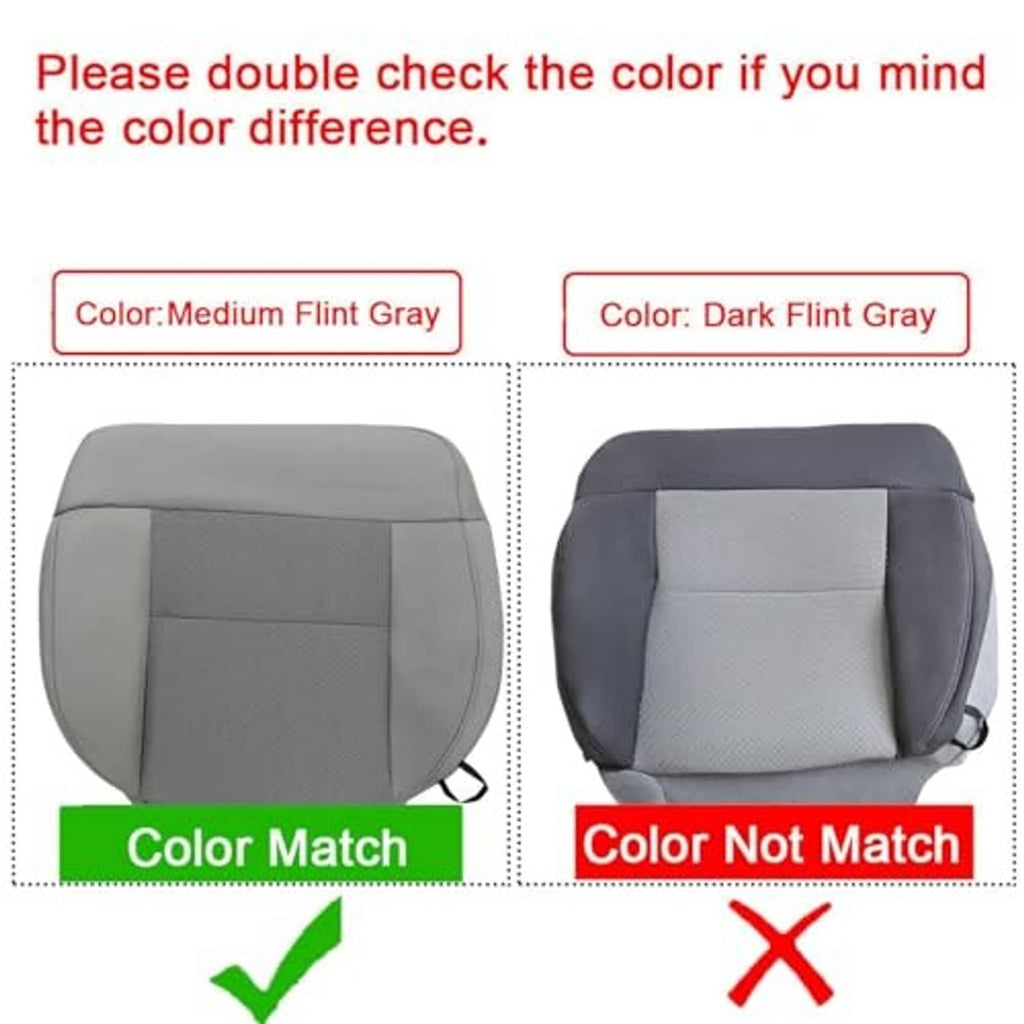 Seat bottom cover comparison showing light and dark flint gray fabric panels