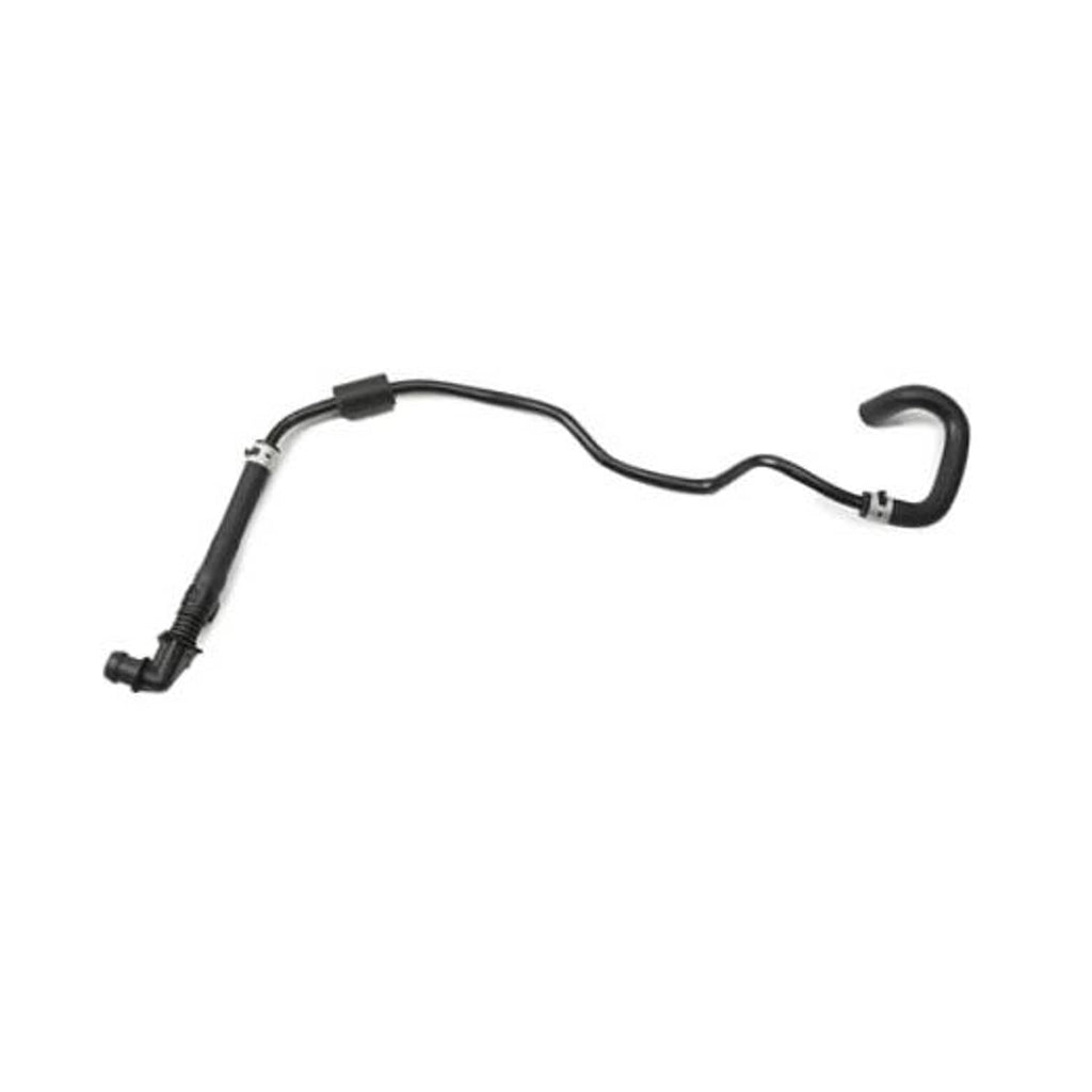 Black engine coolant vent hose pipe with molded bends and two metal connector ends
