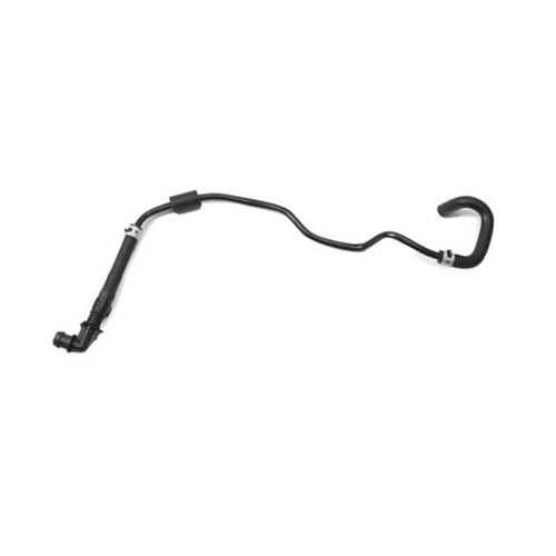 Black engine coolant vent hose pipe with molded bends and two metal connector ends