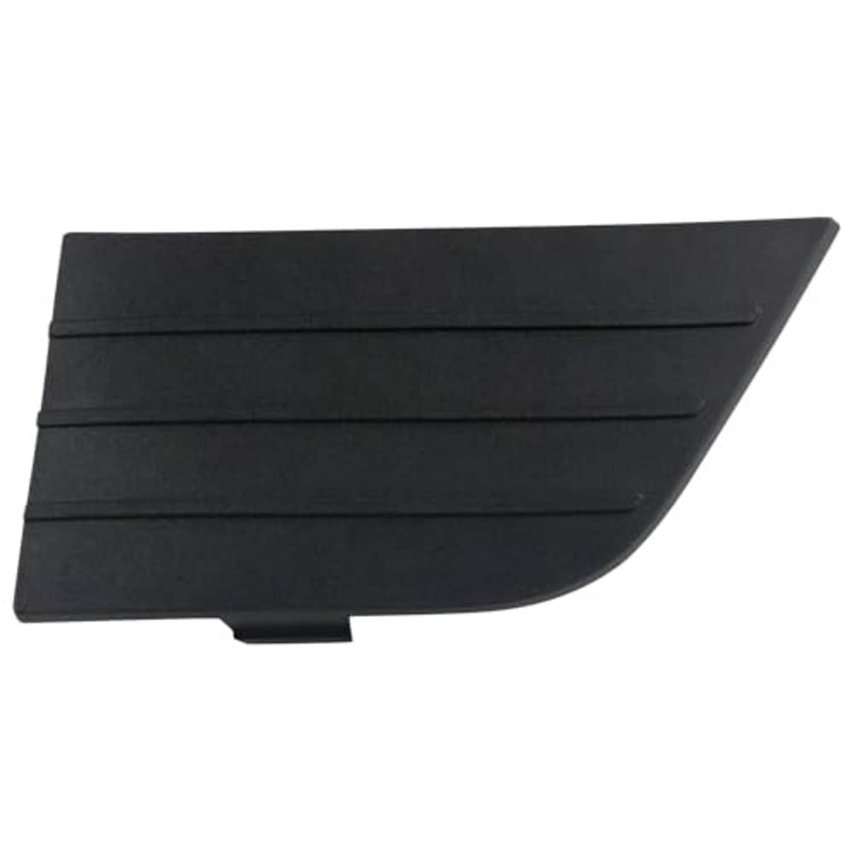 Front bumper lower grille trim panel, left side, dark black with curved edge