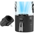 Black rechargeable waist clip fan with round grille and side control buttons