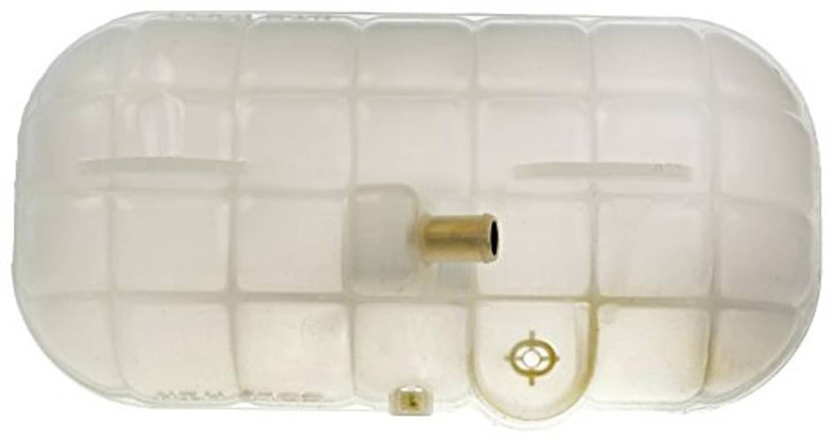 Translucent engine coolant reservoir underside with molded grid and brass inlet tube
