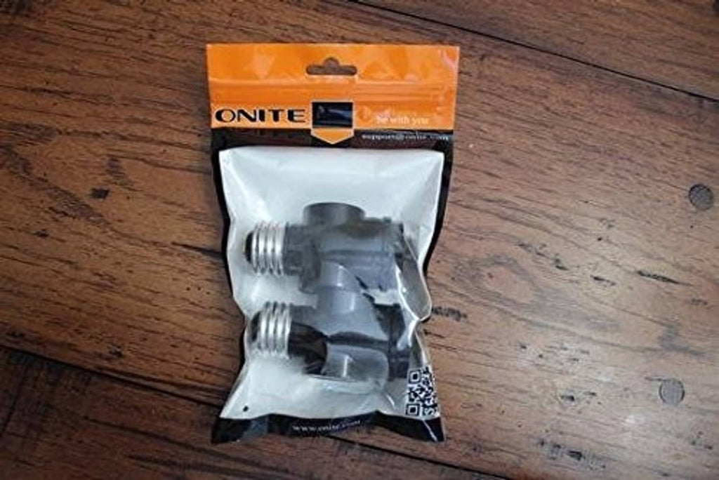ONITE light socket outlet adapter in sealed retail packaging with threaded ends.