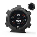 Black circular GPS speedometer HUD inclinometer dial with -10° and +15° angle markings