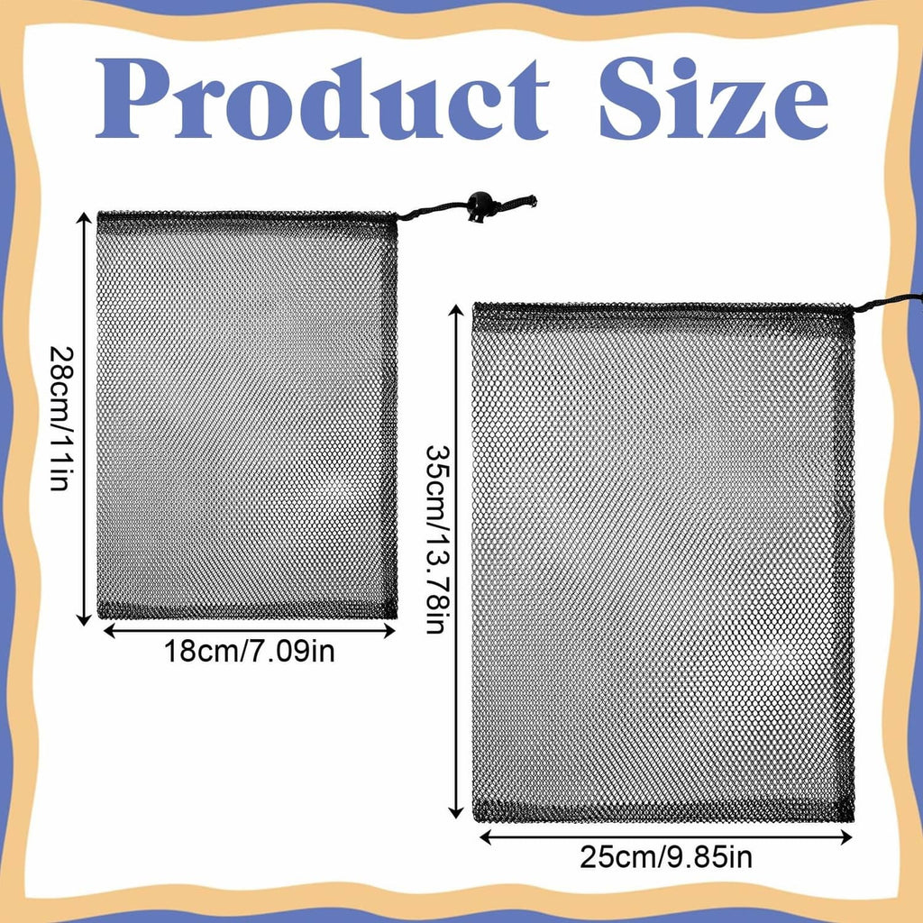 Nylon golf ball mesh drawstring bag size diagram, 25 x 18 x 3.5 cm