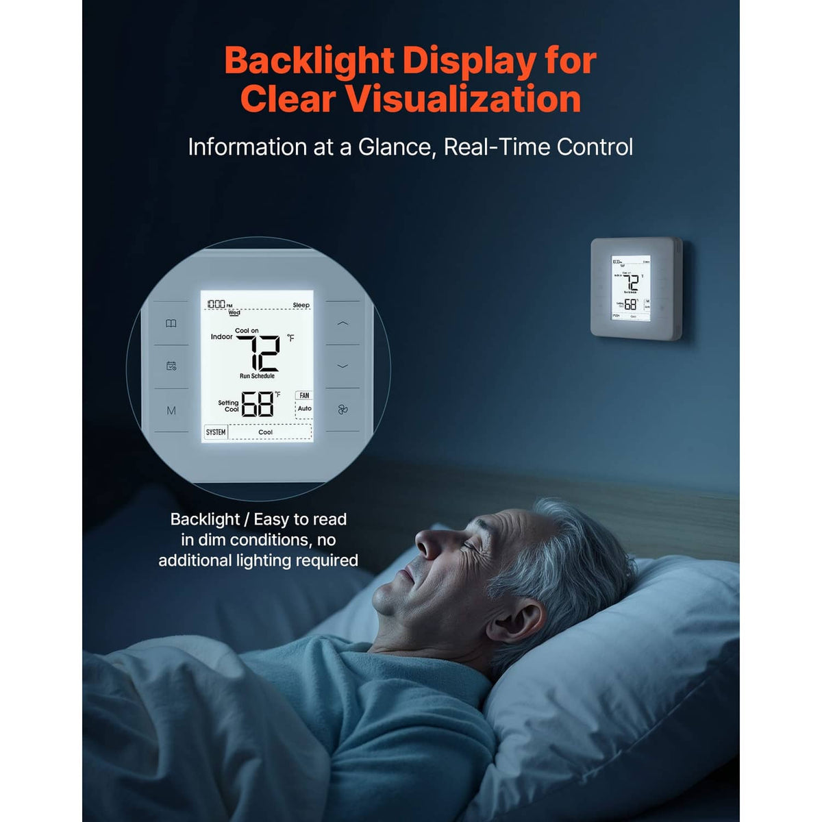 White programmable thermostat with backlit display for clear temperature viewing