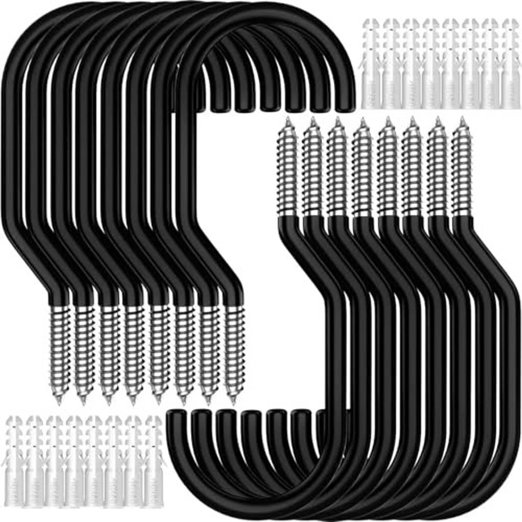 Set of black U-shaped bike hooks with long mounting screws, multi-hook rack.