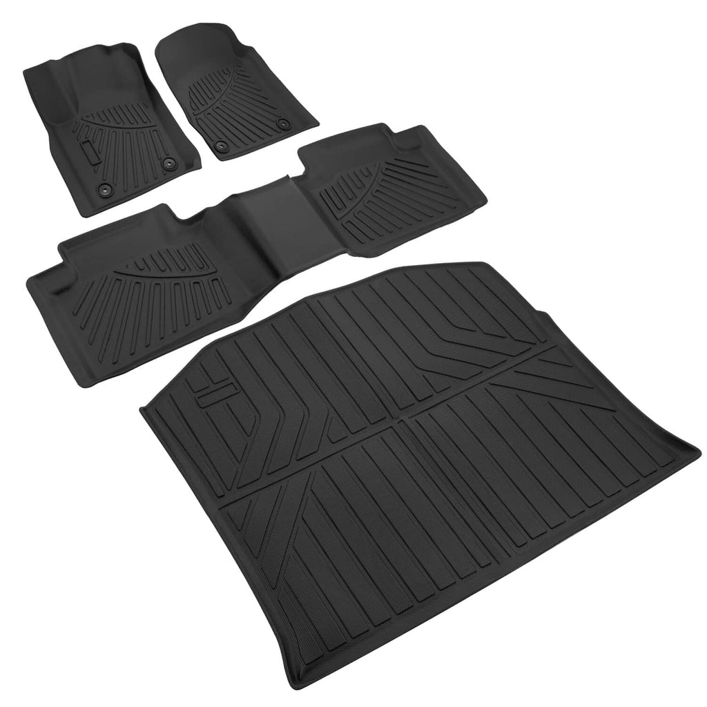Black TPE floor mat set with four small mats and one large cargo mat