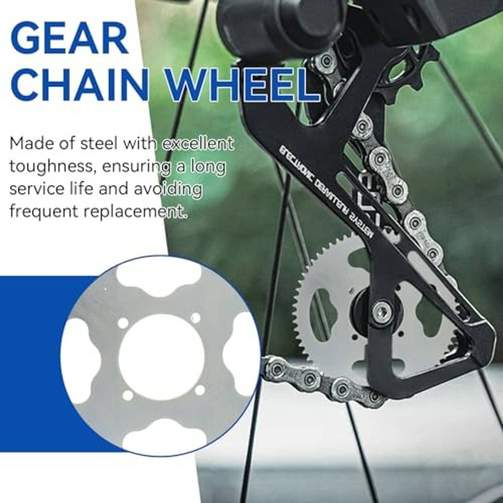 Steel gear chain wheel sprocket with mounting hardware on a small vehicle frame