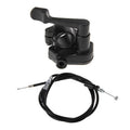 Black thumb throttle cable accelerator control assembly with attached cable