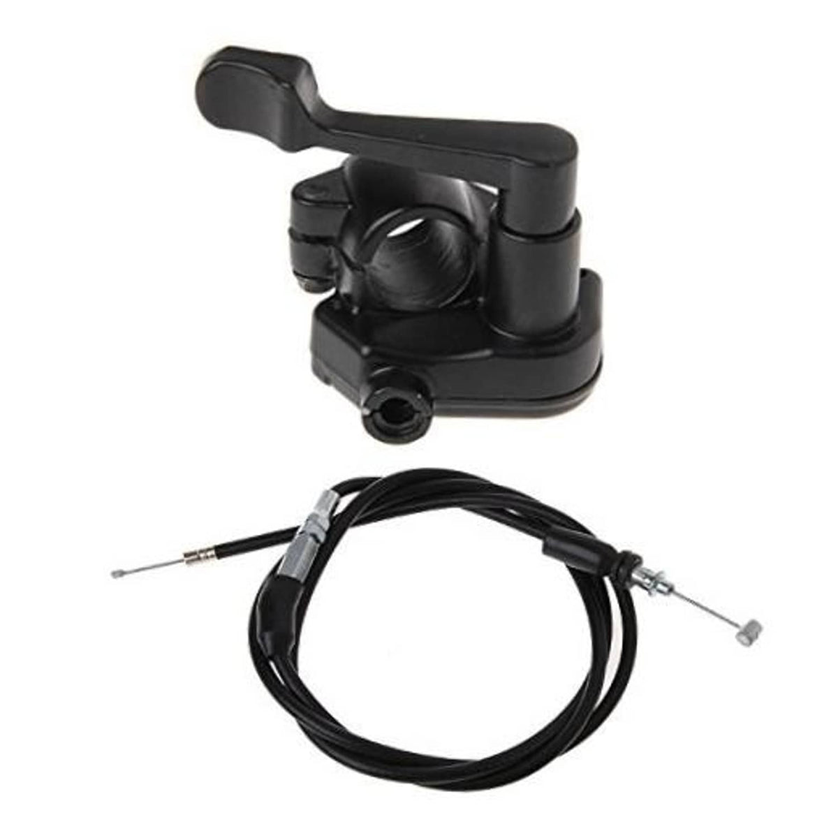 Black thumb throttle cable accelerator control assembly with attached cable