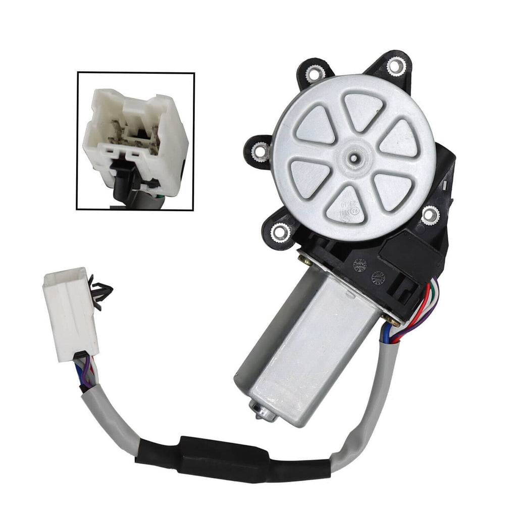 Window lift motor assembly with white connector plug and mounting brackets