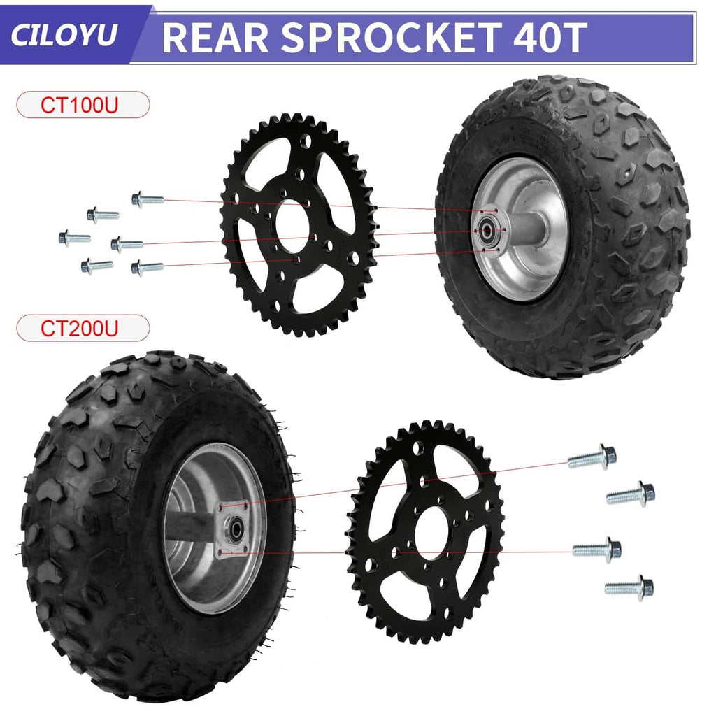 CILOYU rear sprocket kit showing black 40T sprocket for 420 chain and axle mount