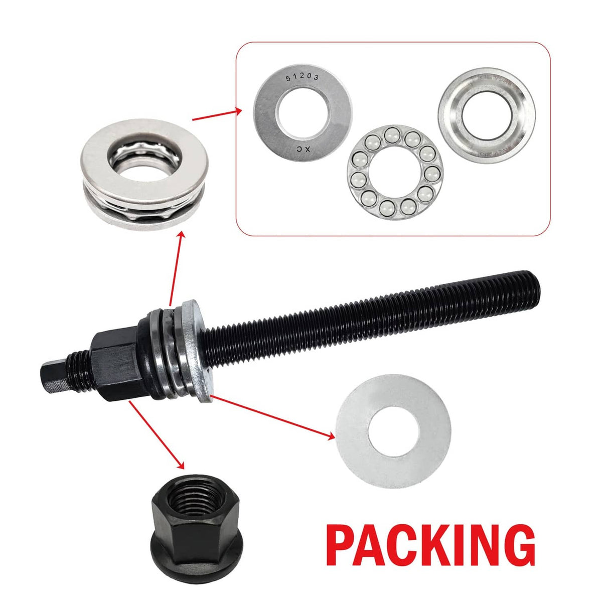 Harmonic balancer installation tool kit with threaded screw, nut, washers, and plate