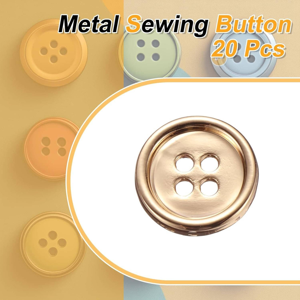 Round 4-hole metal sewing button, gold-tone, close-up