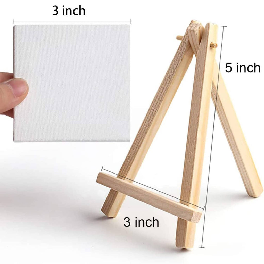 3-inch mini canvas on a small wooden tabletop easel with adjustable legs