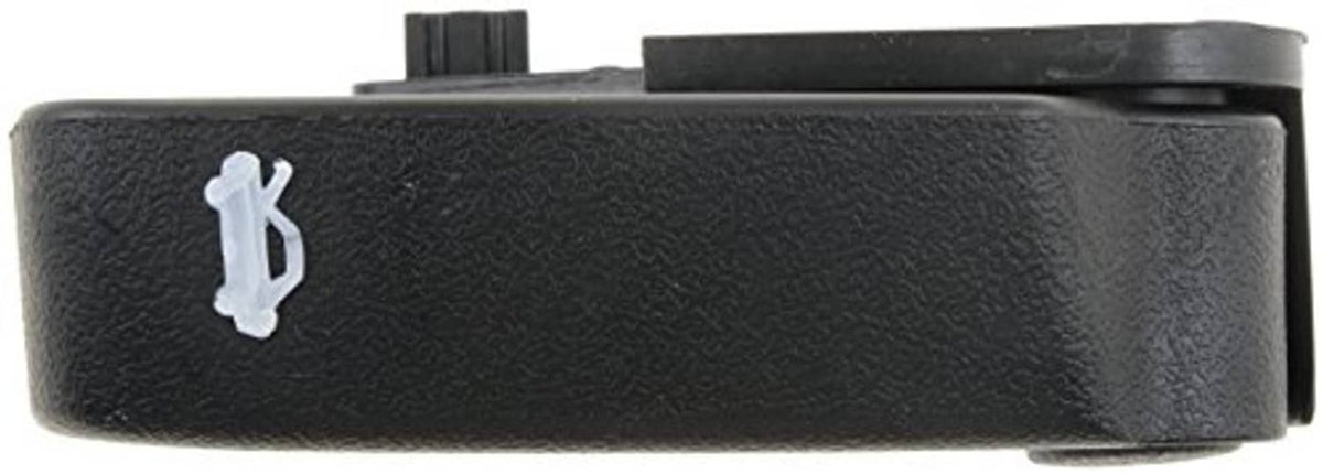 Textured black hood release handle edge with small release emblem