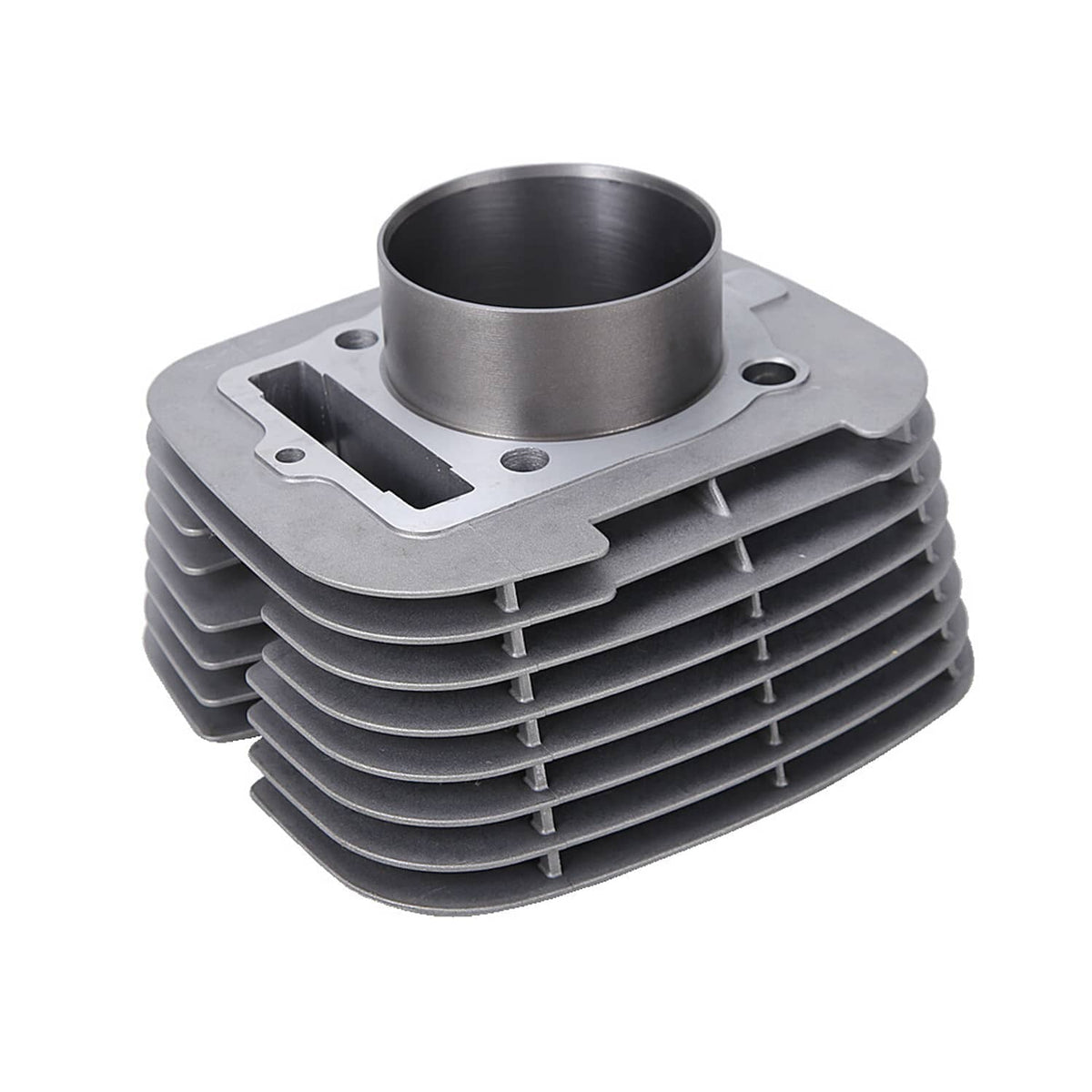 Metal cylinder head assembly with cooling fins and side intake opening