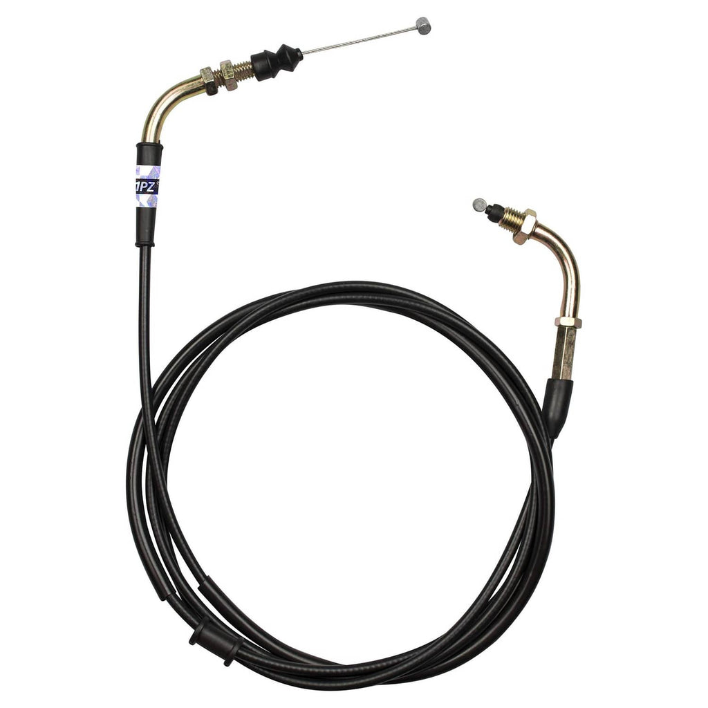 Throttle cable assembly with black housing loop and brass fittings at both ends